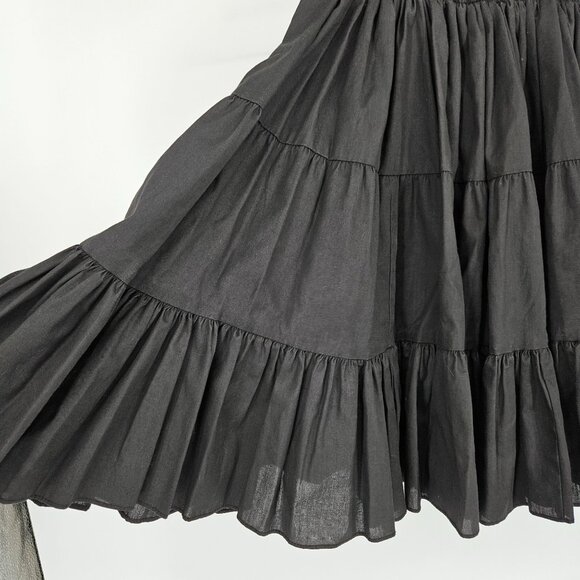 Tiered Ruffle Midi Skirt Small Black Elastic Waist Boho Grandma Dancing Square - Picture 3 of 10
